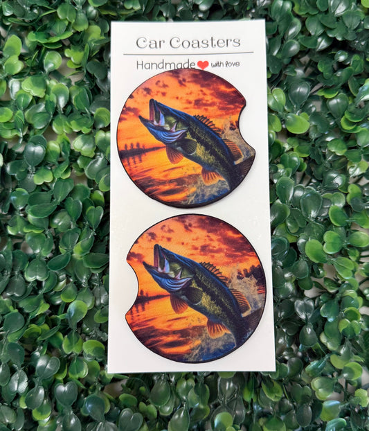 Bass fish car cup coasters