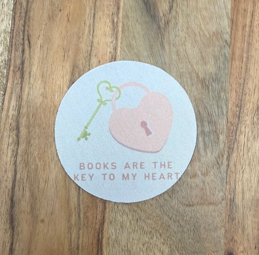 Books are the key to my heart drink coaster