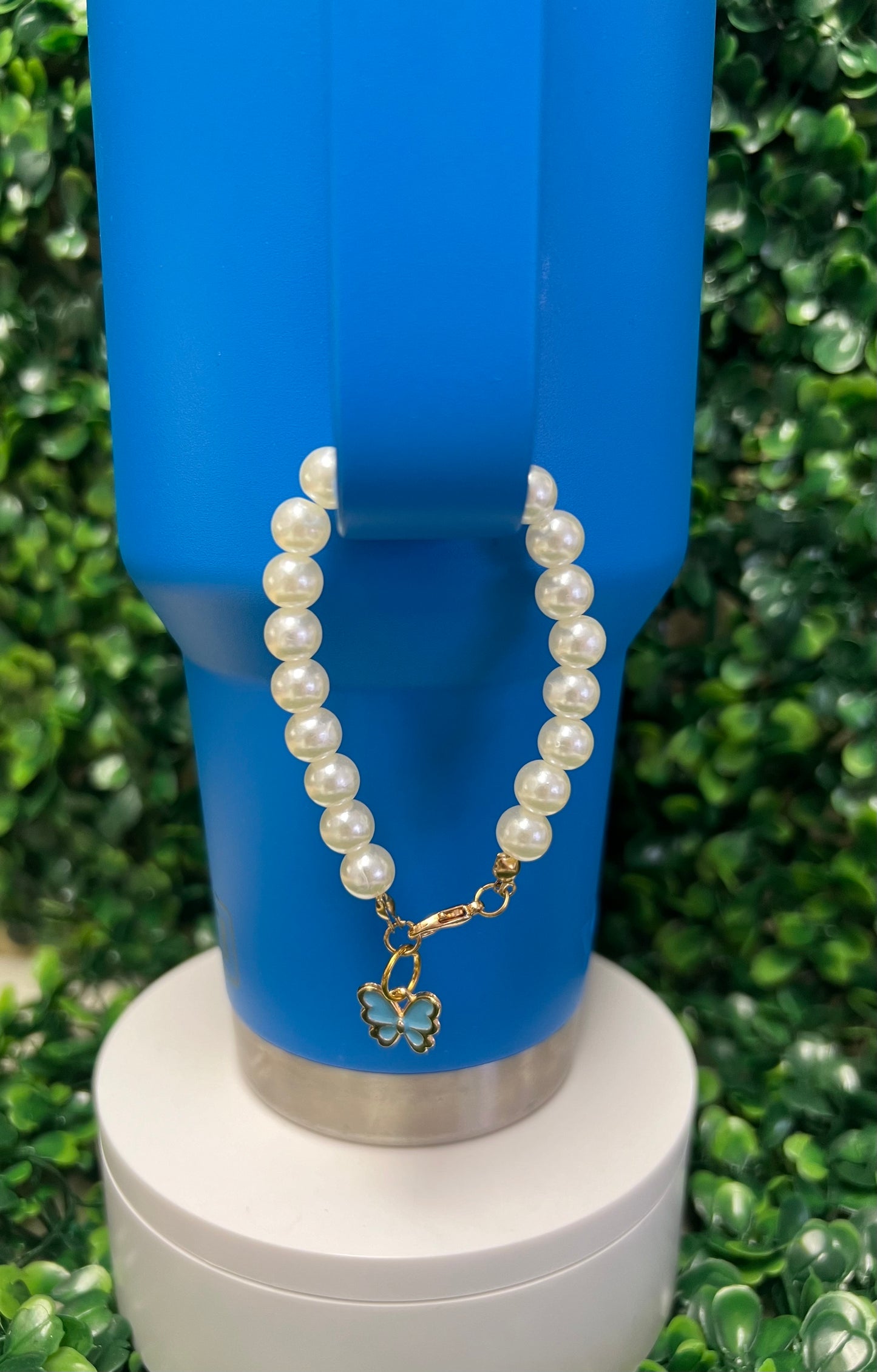 Faux Pearls With Butterfly Water Bottle Charm