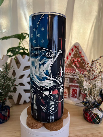 Bass Fish/American Flag Stainless Steel Tumbler