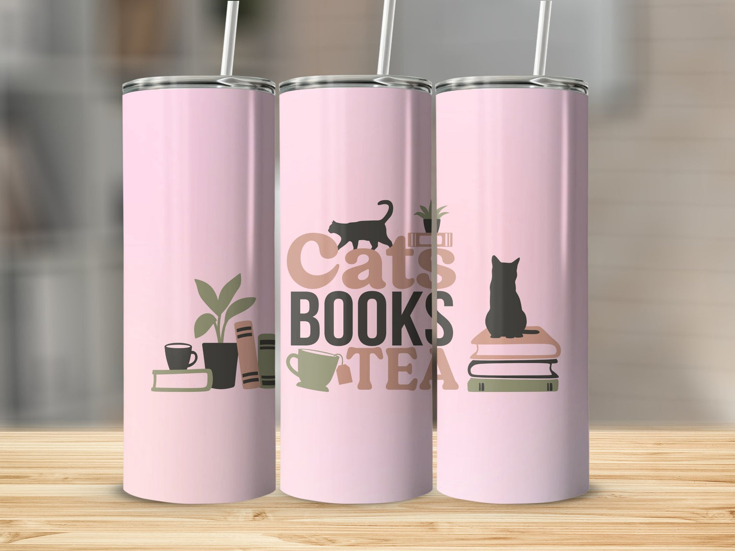 Cats, Books and Tea Stainless Steel Tumbler