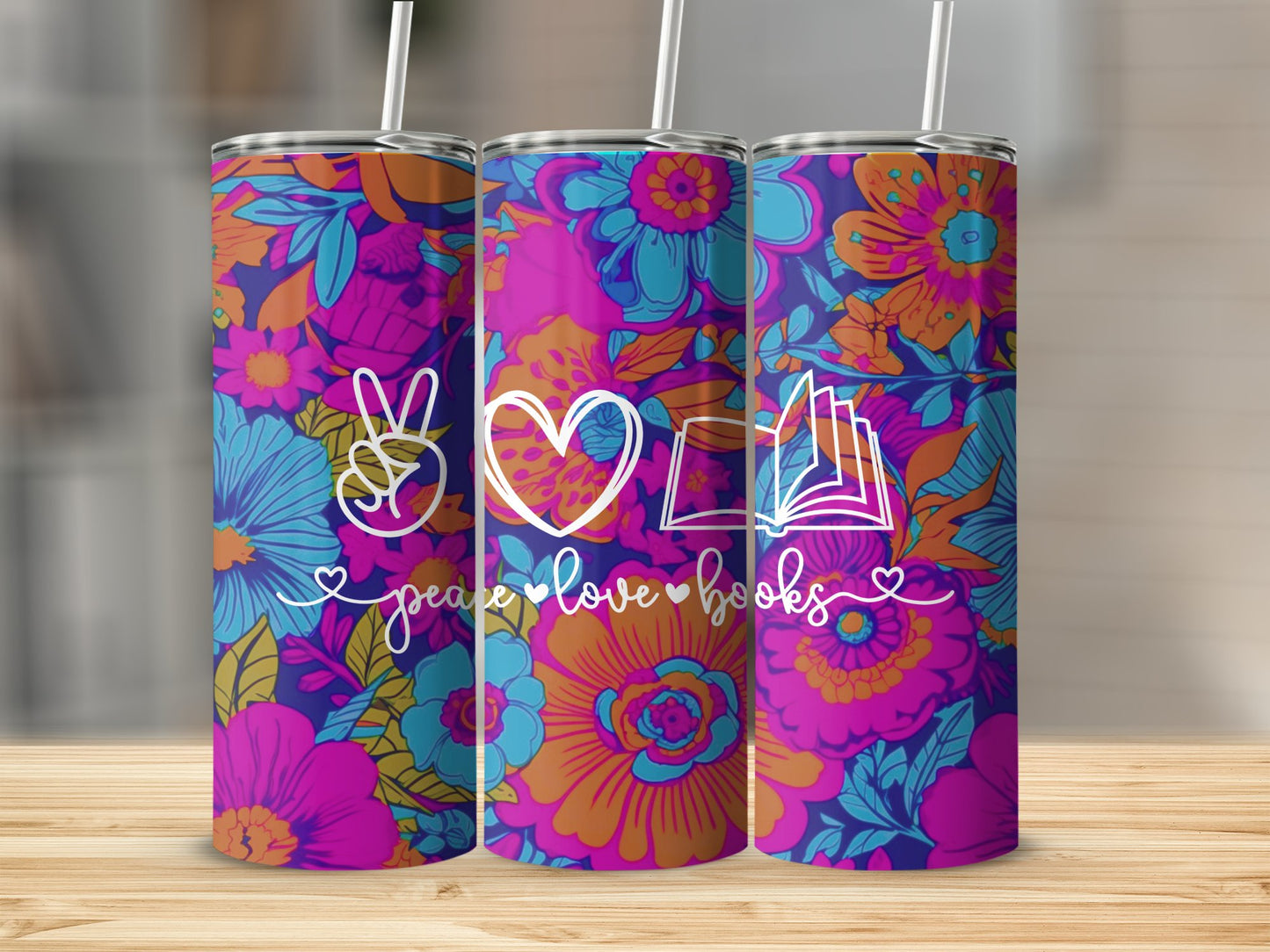 Peace, Love, books Stainless Steel Tumbler