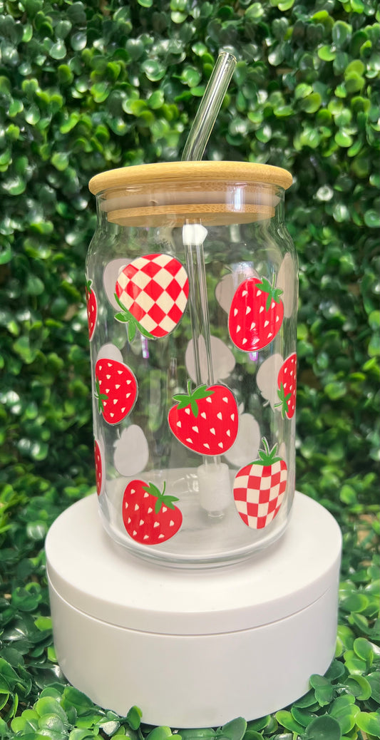 Checkered Strawberries Glass