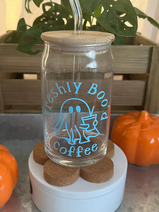 Color Changing Freshly Boo'd Coffee  (Light Blue to Dark Blue)Glass