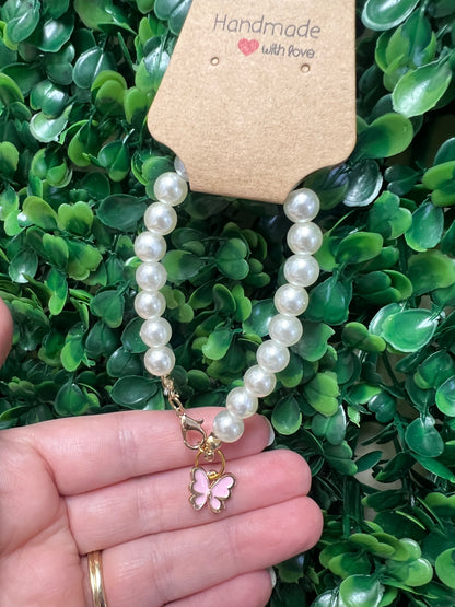 Faux Pearls With Butterfly Water Bottle Charm