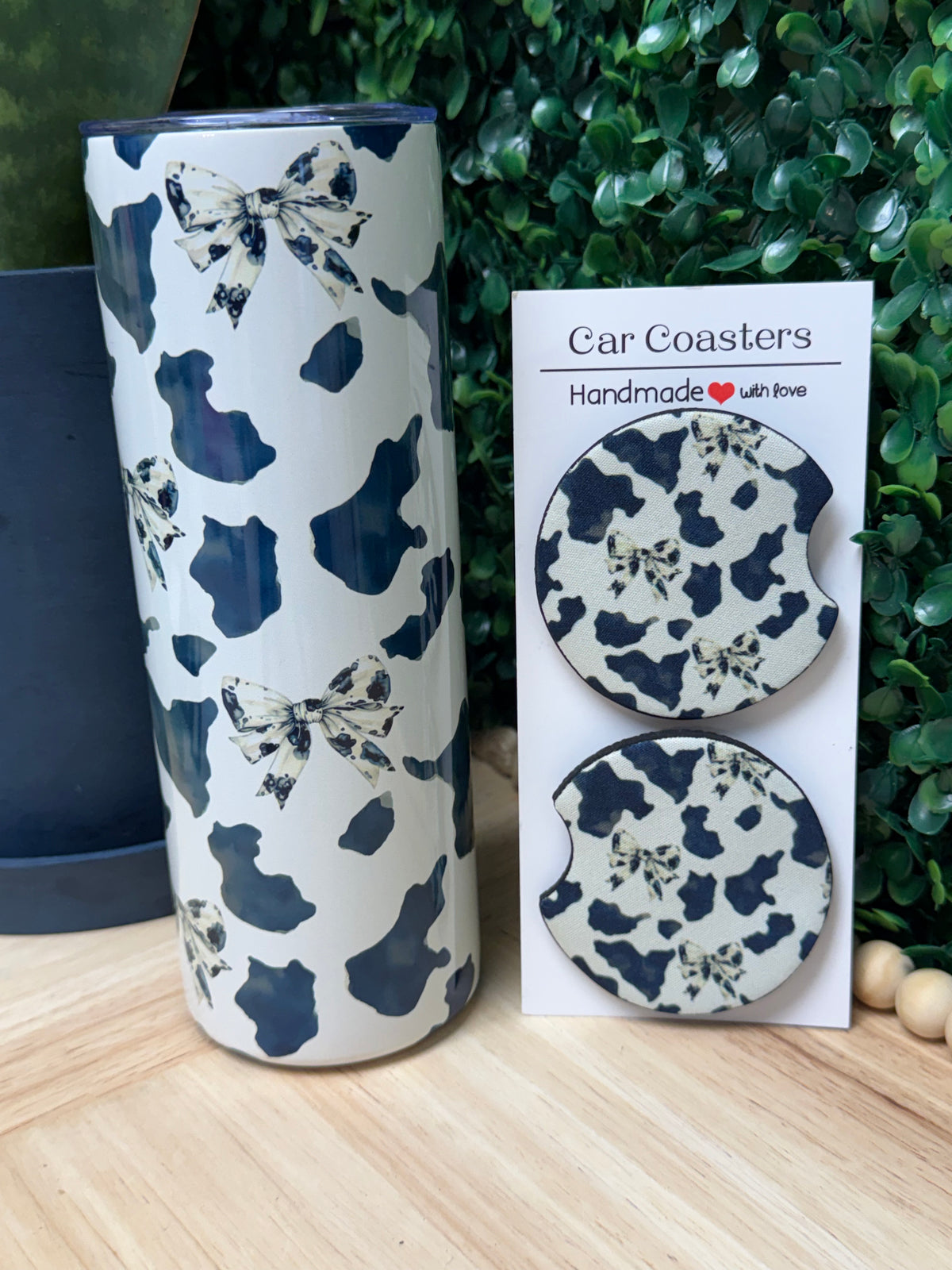 Water Color Coquette Cow Print 20 oz Tumbler W/ FREE matching set of Car Coasters!