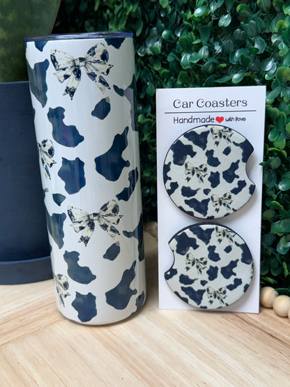 Water Color Coquette Cow Print 20 oz Tumbler W/ FREE matching set of Car Coasters!