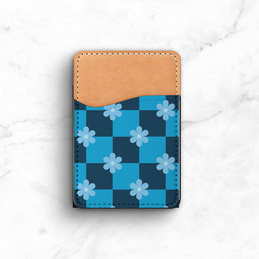 Checkered Blue Flowers Phone Case Wallet