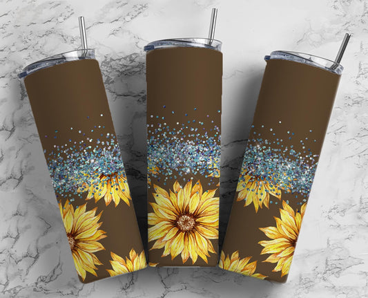 Glitter Brown Daisies Stainless Steel Tumbler