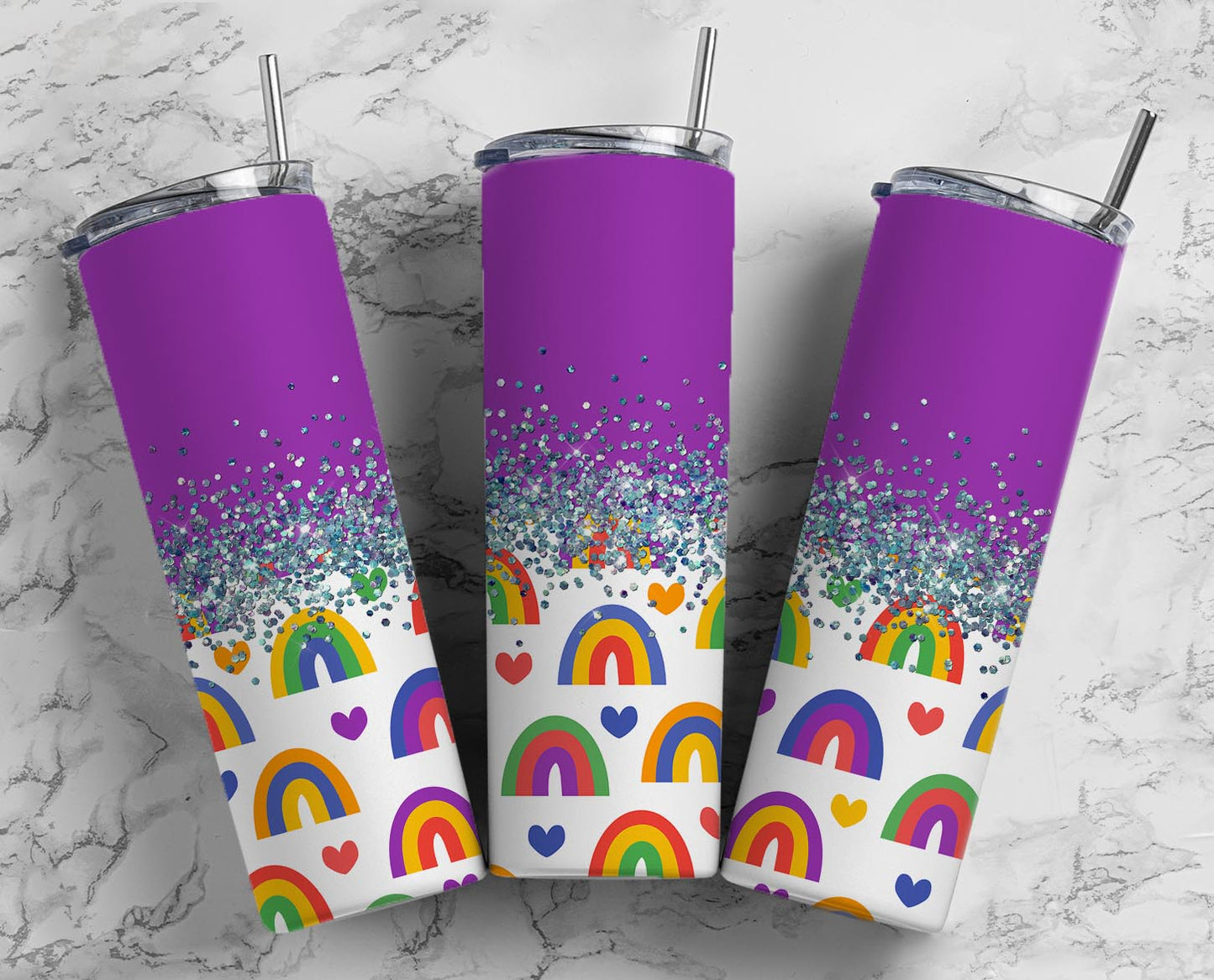 Glitter Split Purple Rainbows Stainless Steel Tumbler