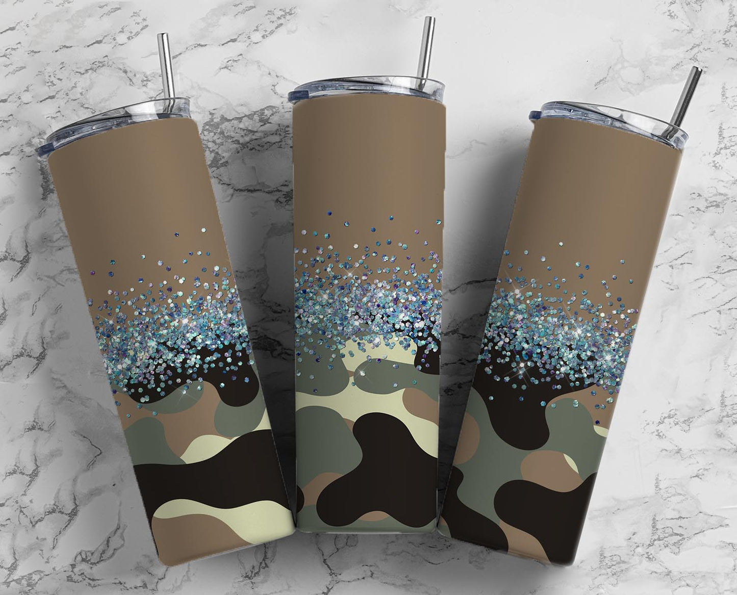 Glitter Army Camo Stainless Steel Tumbler