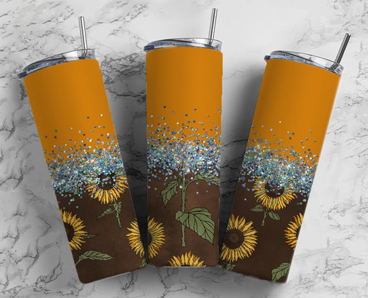 Glitter Burnt Orange Sunflowers Stainless Steel Tumbler