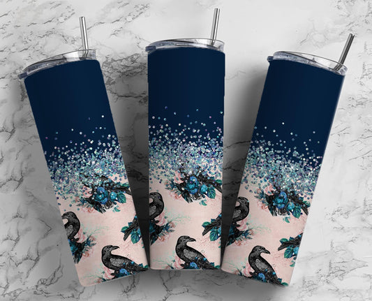 Glitter Split Navy Blue Crows Stainless Steel Tumbler