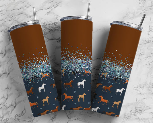 Copy of Glitter Split Brown & Blue Horses Stainless Steel Tumbler