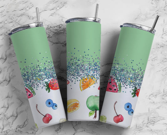 Glitter Split Green Fruits Stainless Steel Tumbler