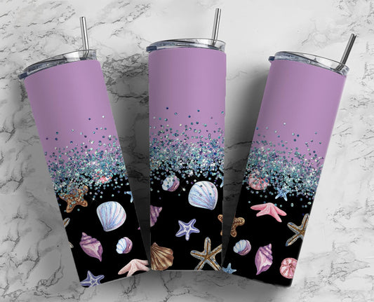 Glitter Split Purple Sea Shells Stainless Steel Tumbler