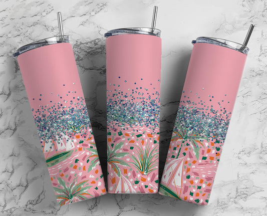 Glitter Split Pink Sail Boats Stainless Steel Tumbler