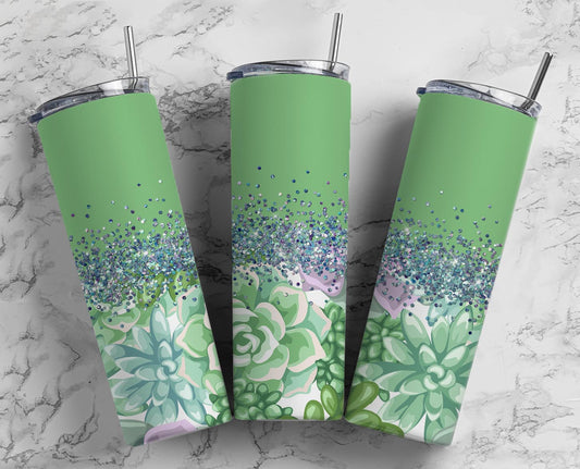 Glitter Split Green Succulents Stainless Steel Tumbler