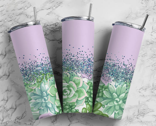 Glitter Split Lilac Succulents Stainless Steel Tumbler