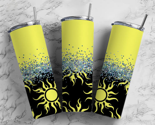 Glitter Split Yellow Sun Stainless Steel Tumbler