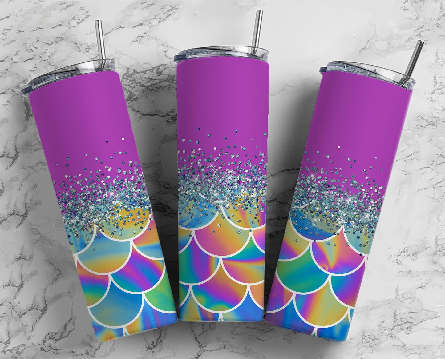 Glitter Split Purple Ombre Mermaid Scales Stainless Steel Tumbler