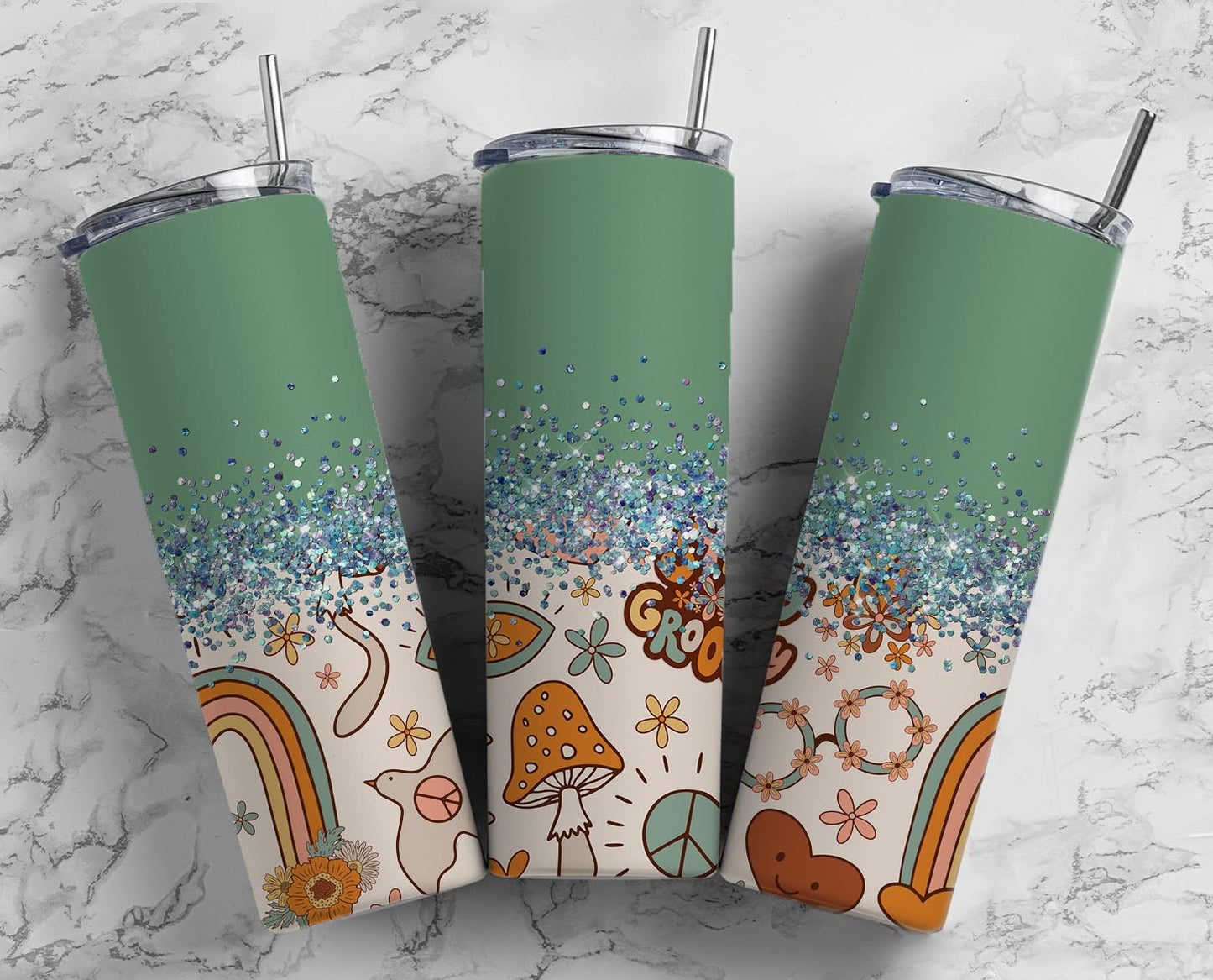 Glitter Split Green Stay Groovy Stainless Steel Tumbler