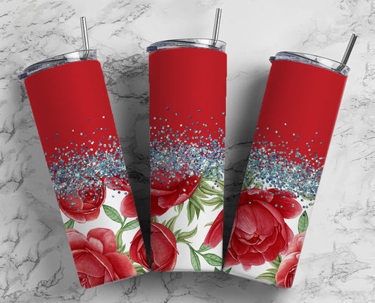 Glitter Red Roses Stainless Steel Tumbler