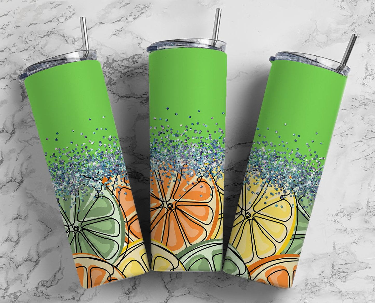 Glitter Sliced Citrus Stainless Steel Tumbler