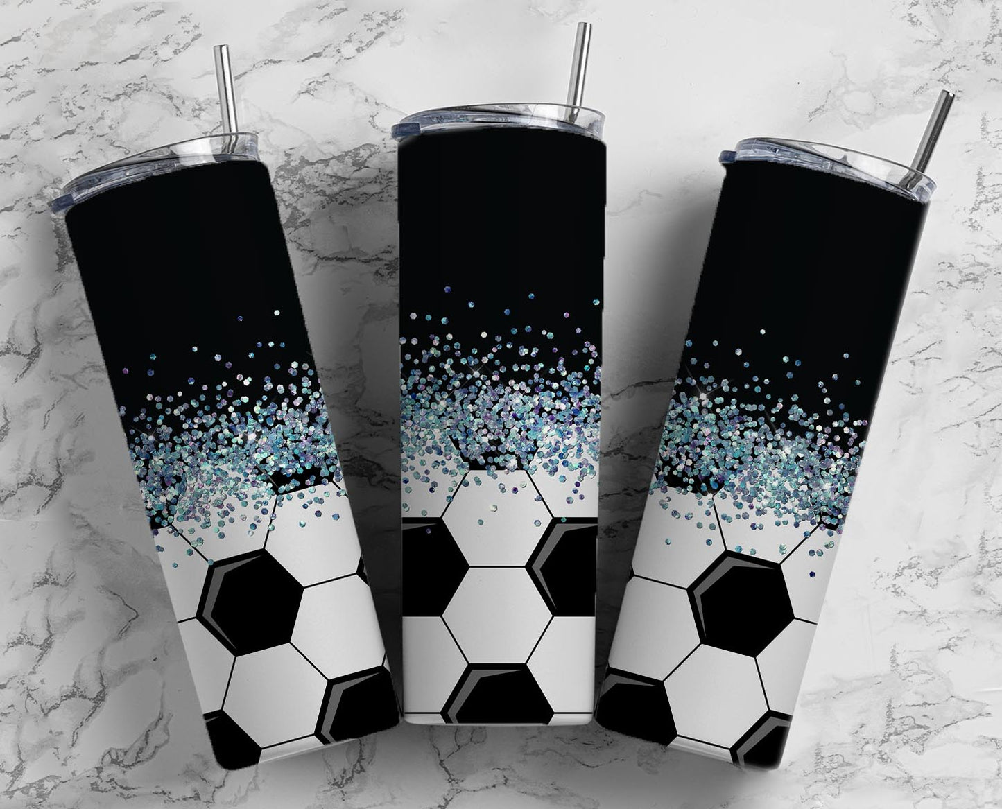 Glitter Soccer Ball  Stainless Steel Tumbler