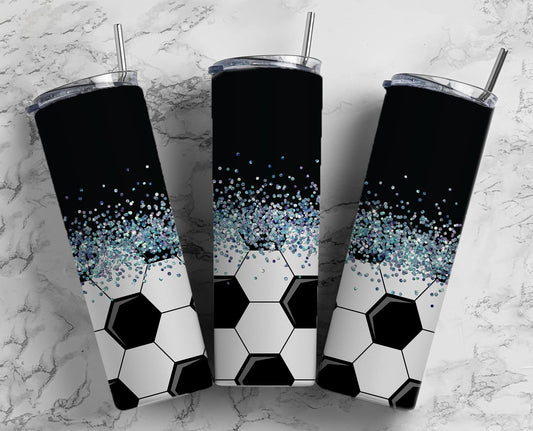 Glitter Soccer Ball  Stainless Steel Tumbler