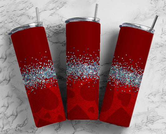 Glitter Red Hearts Stainless Steel Tumbler