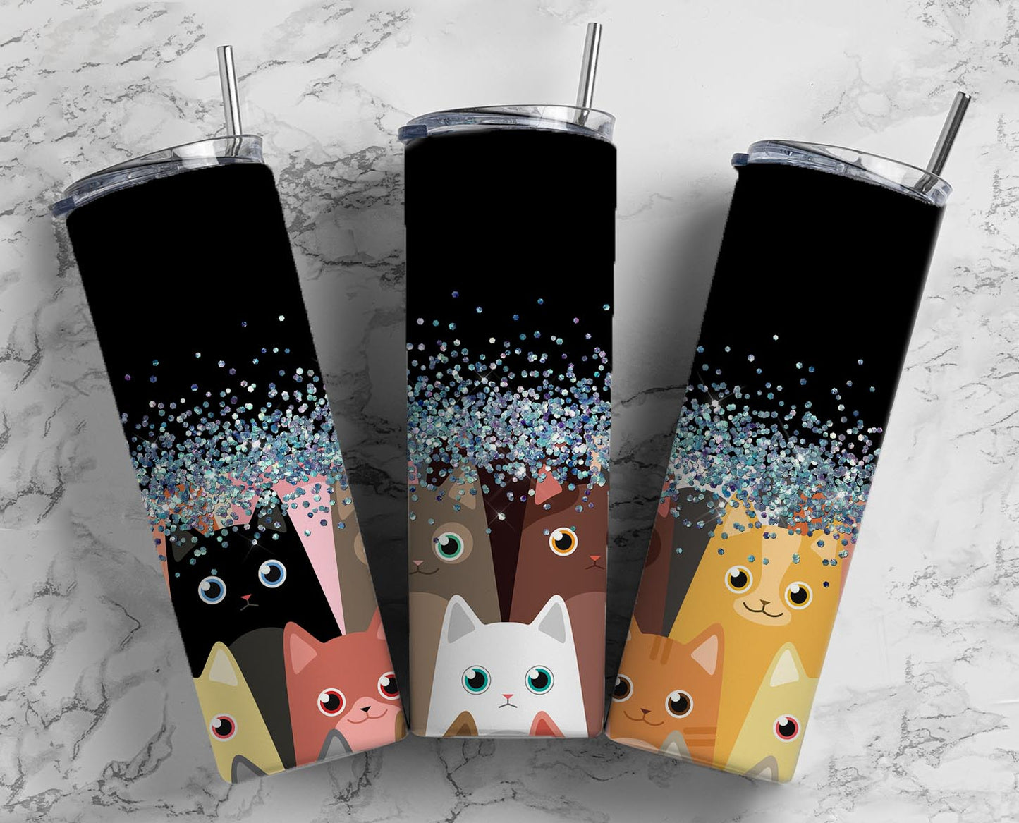 Glitter Kitty Cats Stainless Steel Tumbler