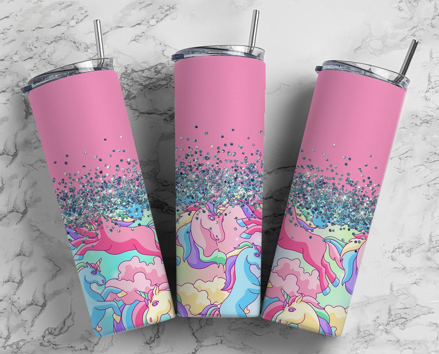 Glitter Unicorns & Clouds Stainless Steel Tumbler