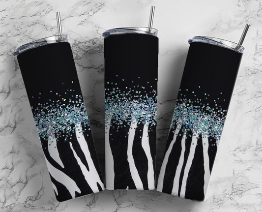 Glitter Zebra Stripes Stainless Steel Tumbler