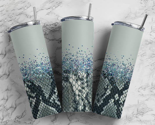 Glitter Gray Snake Skin Stainless Steel Tumbler