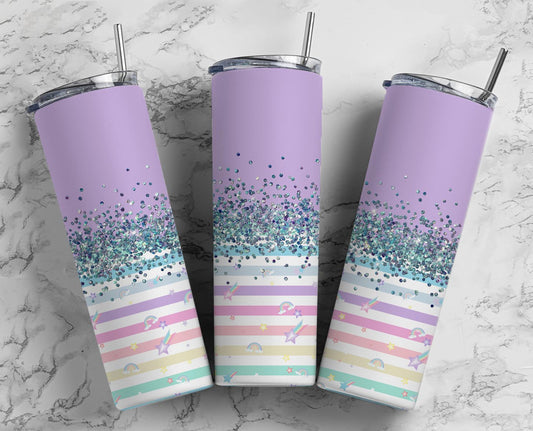 Glitter Stripes Stars & Rainbows Stainless Steel Tumbler