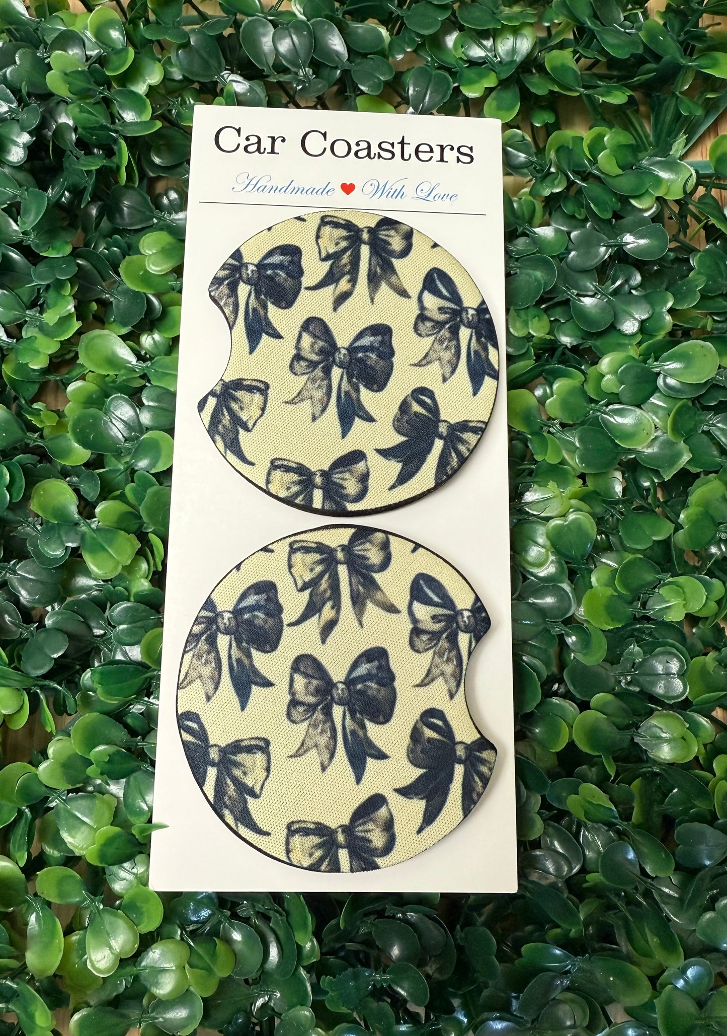 Black Bows Car Cup Coasters