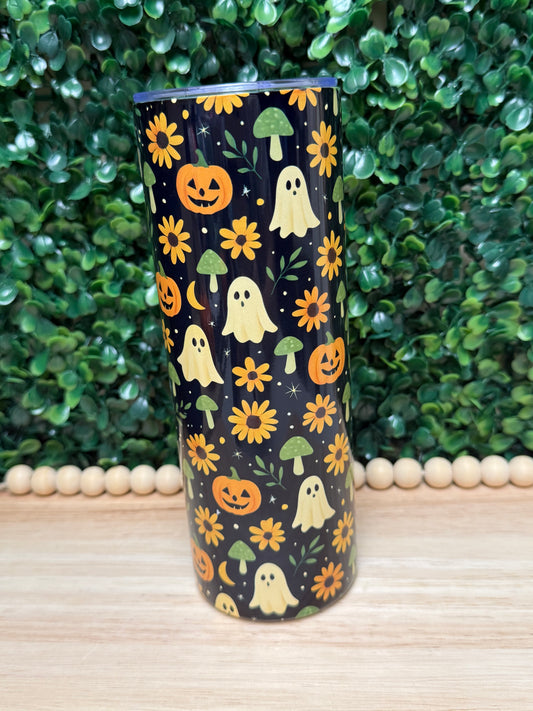 Halloween sunflower & ghosts stainless steel tumbler