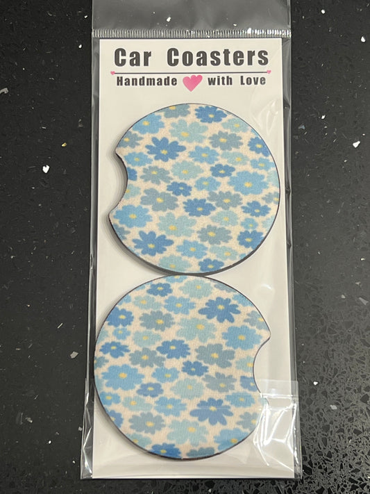 Blue Flowers Car Cup Coasters