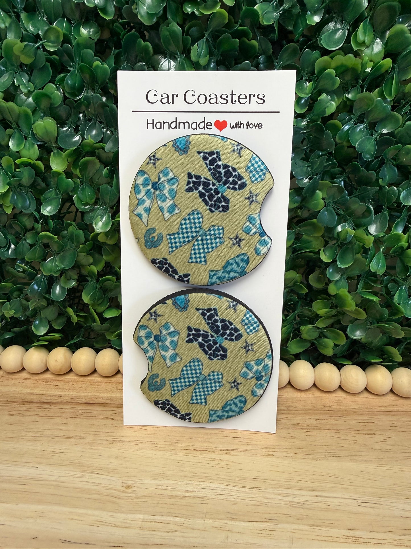 Beige Western Bows 20 oz Tumbler W/ FREE matching set of Car Coasters!