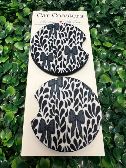Black Talavera Bows Stainless Steel Tumbler & Matching Car Cup Coaster Set