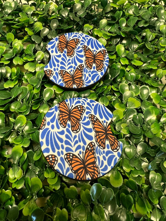 Blue Talavera Butterfly Car Cup Coasters