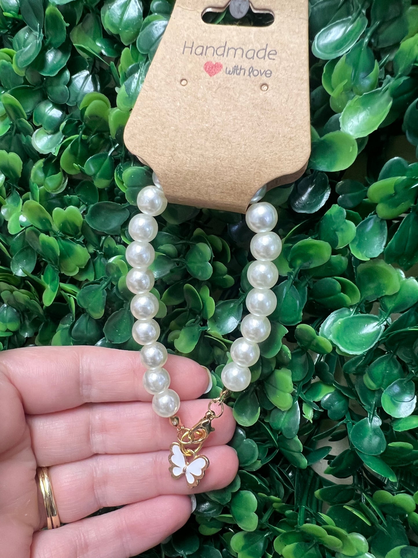 Faux Pearls With Butterfly Water Bottle Charm