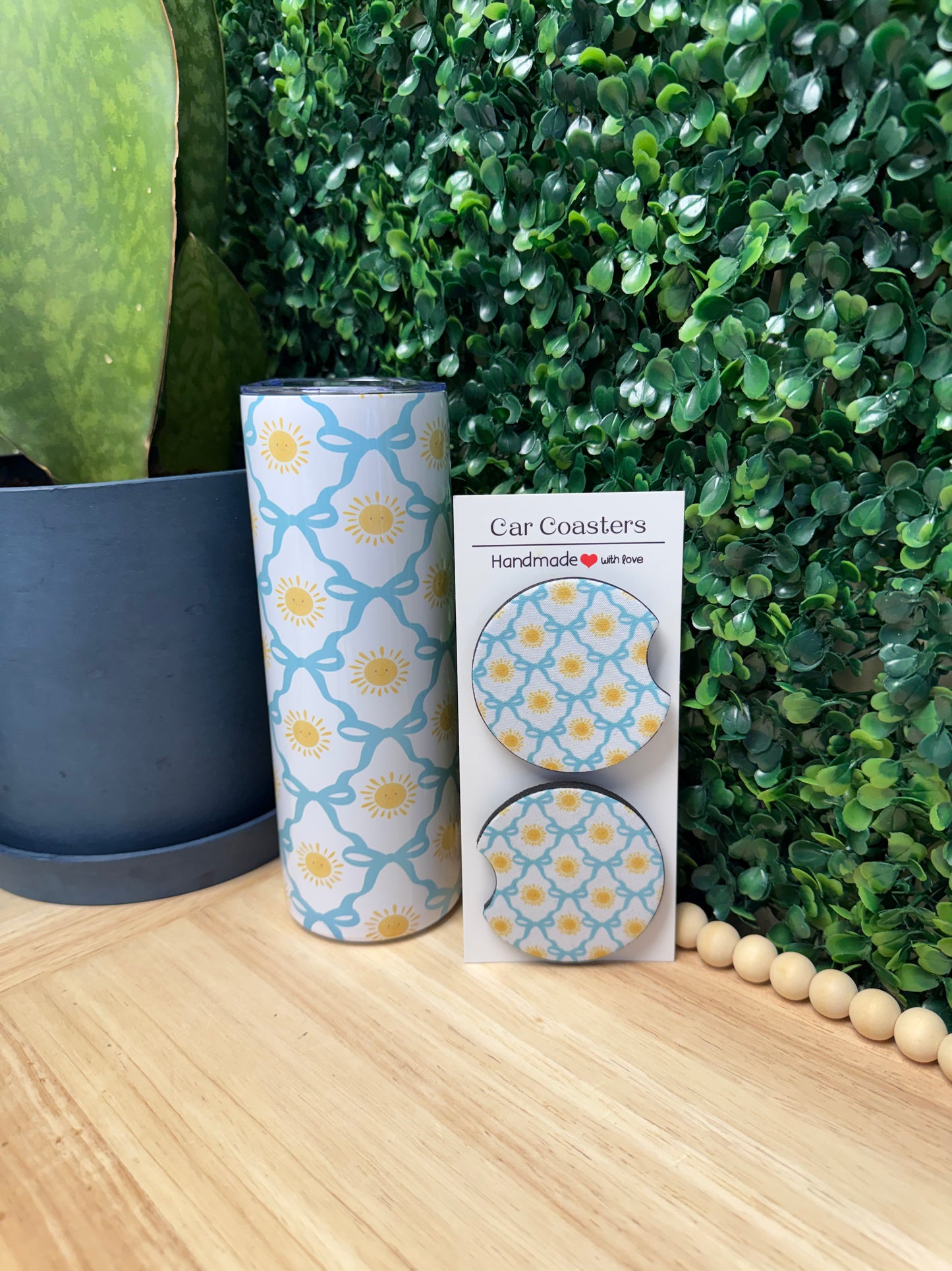 Sunshine & Bows 20 oz Tumbler W/ FREE matching set of Car Coasters!