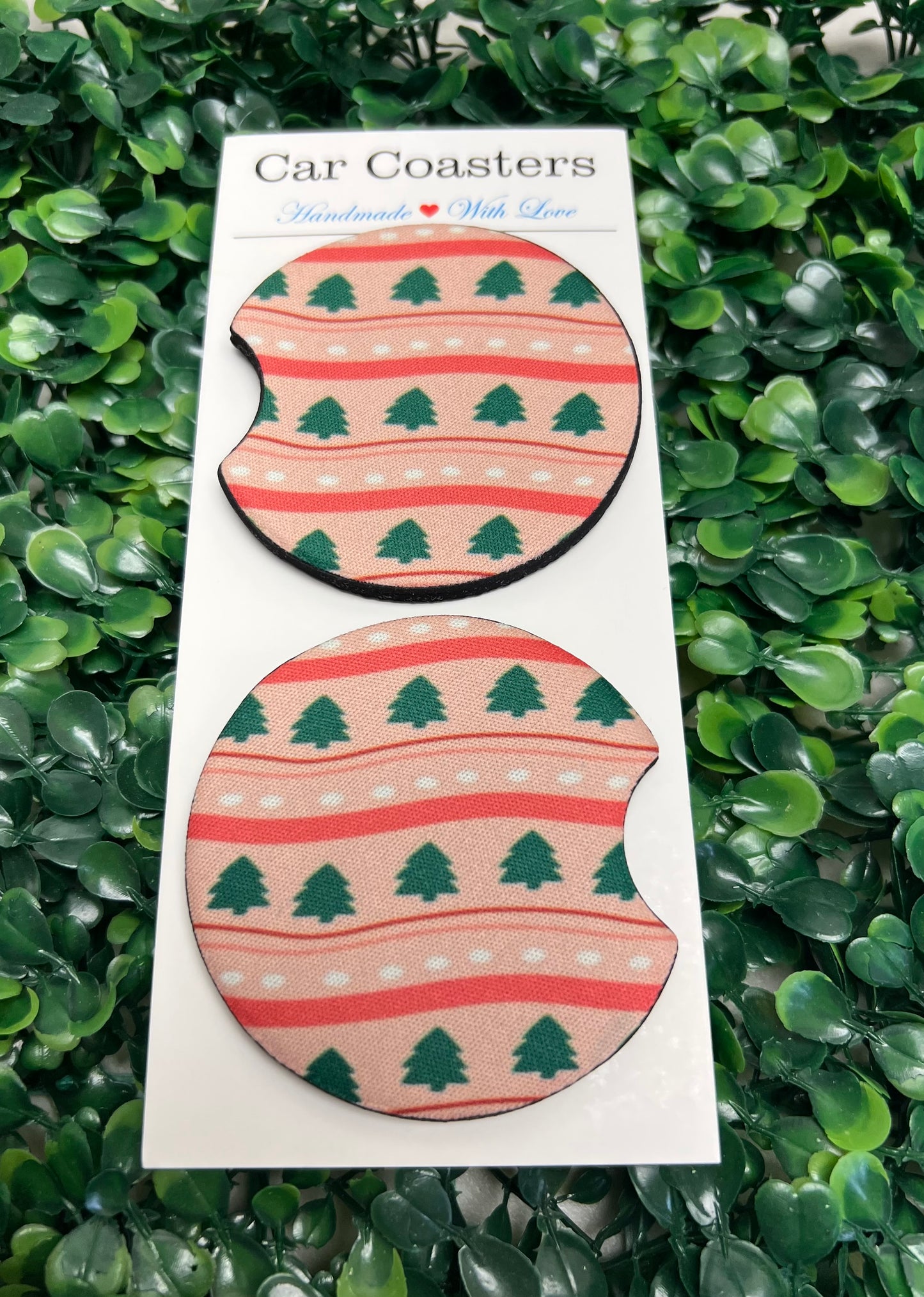 Wavy Christmas Trees Car Cup Coasters