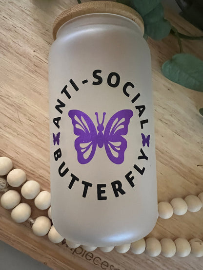 Anti-Social Butterfly Frosted Glass