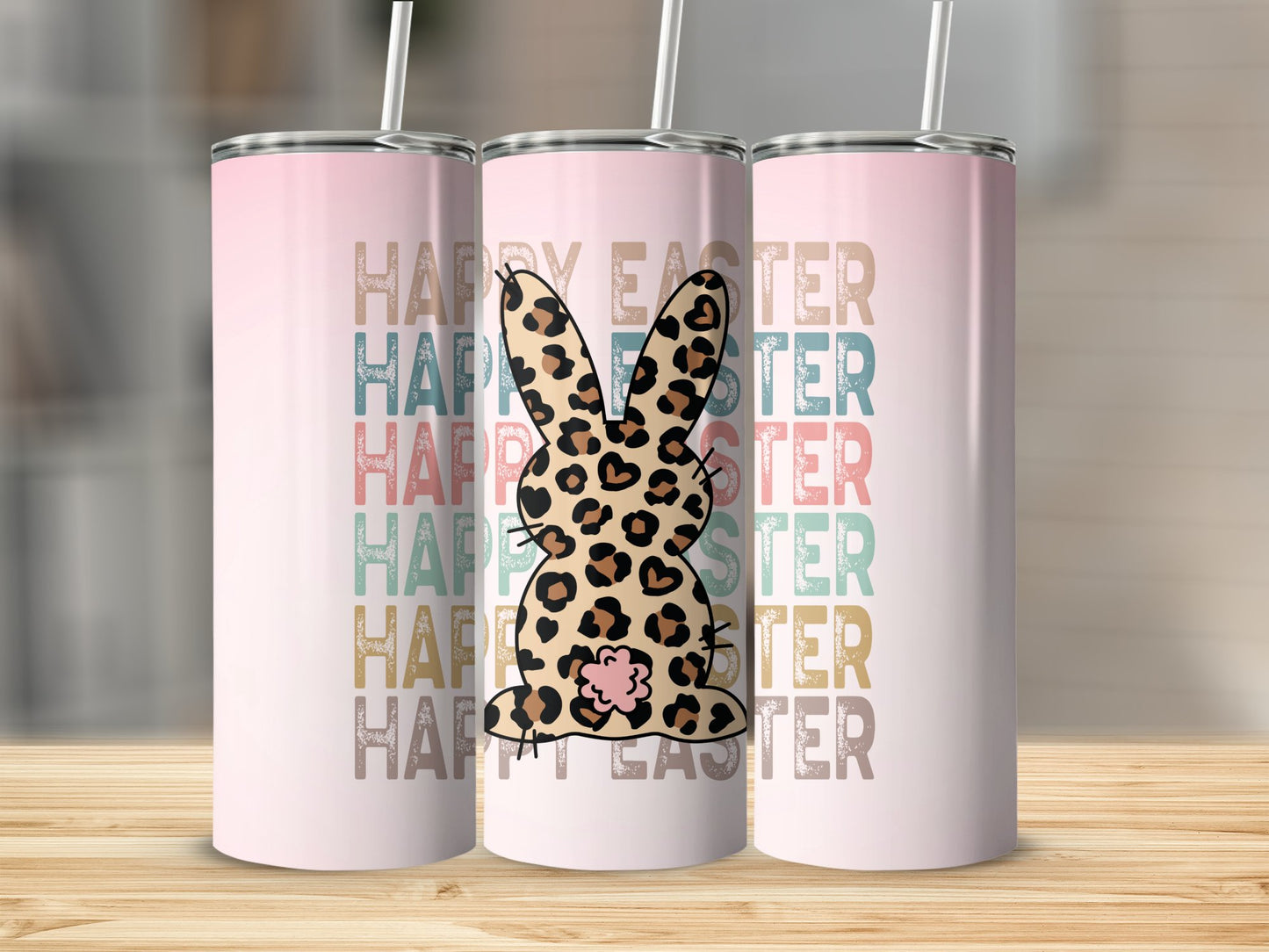 Happy Easter W/ Cheetah Print Bunny Stainless Steel Tumbler