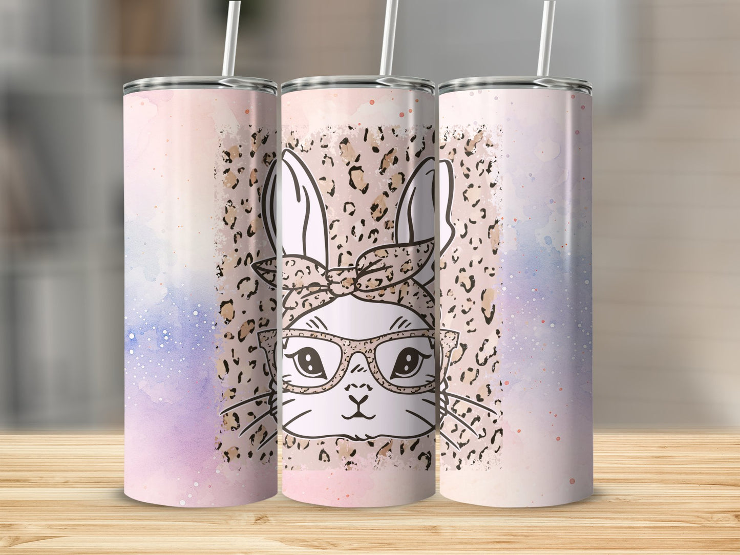 Easter Girl Bunny W/Cheetah Print Stainless Steel Tumbler