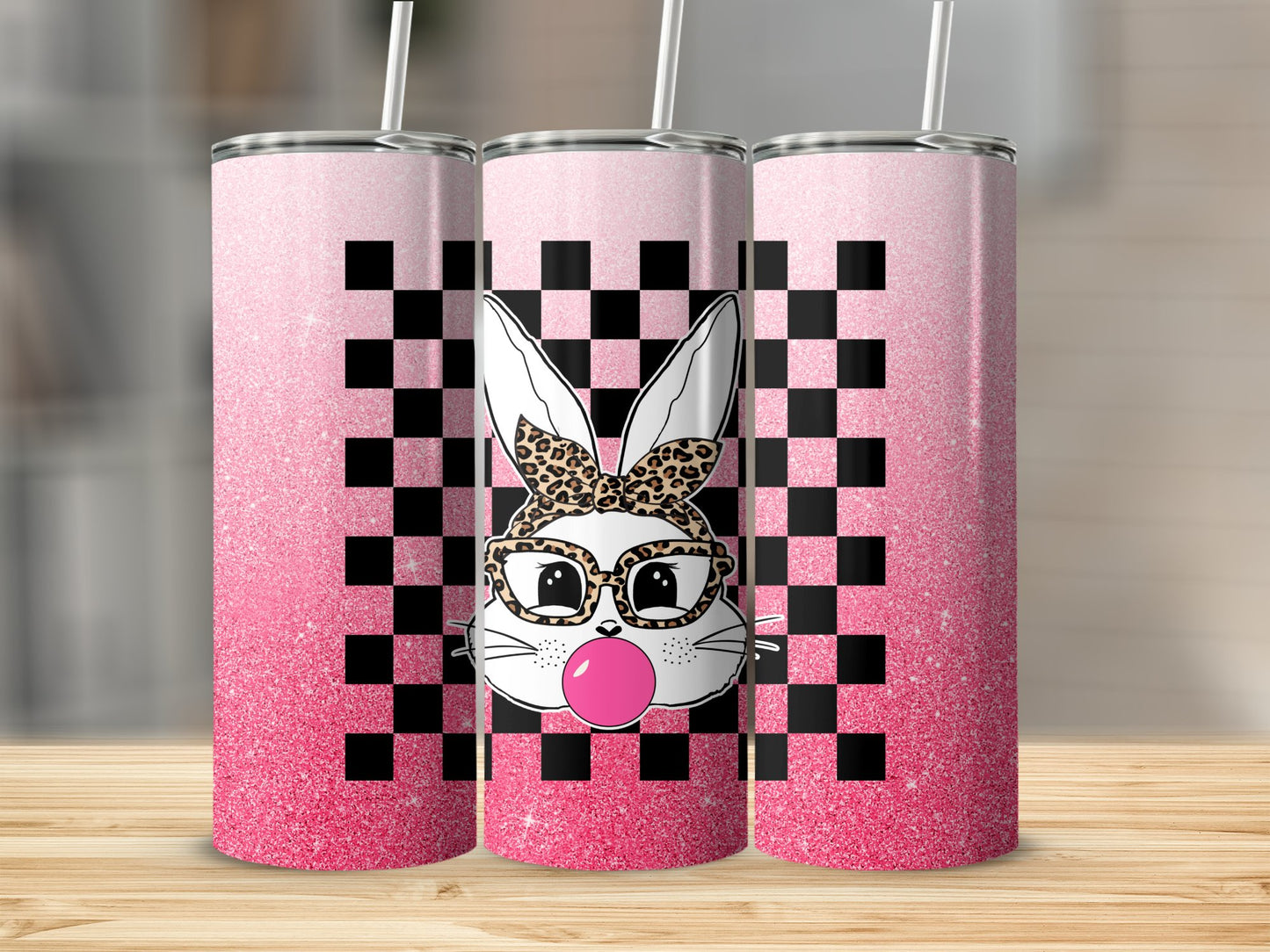 Easter Checkered Bunny Stainless Steel Tumbler