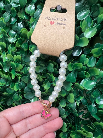 Faux Pearls With Butterfly Water Bottle Charm